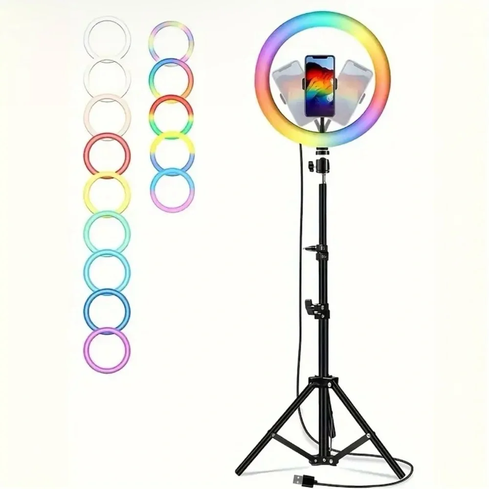 1pc 10 Inch Selfie Ring Colorful Fill Light, RGB Tripod Phone Holder, Photograph